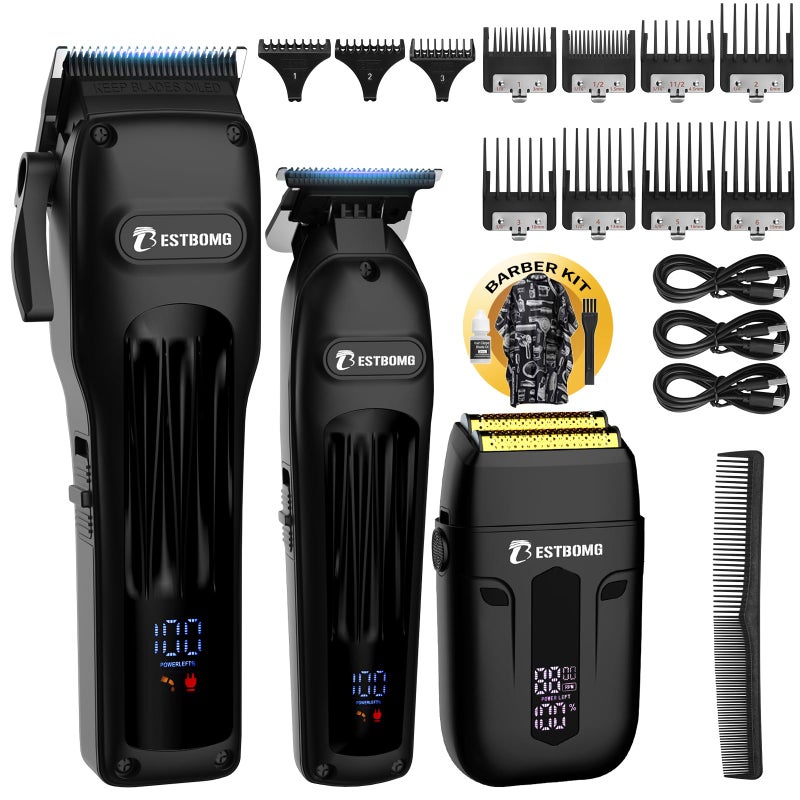 BESTBOMG Hair Clippers for Men Professional Hair Clippers Beard Trimmer Rechargeable Shaver Set Metal TBlade LED Display Barber Hair Cutting Kit for Men Grooming  Gifts BS808A Black